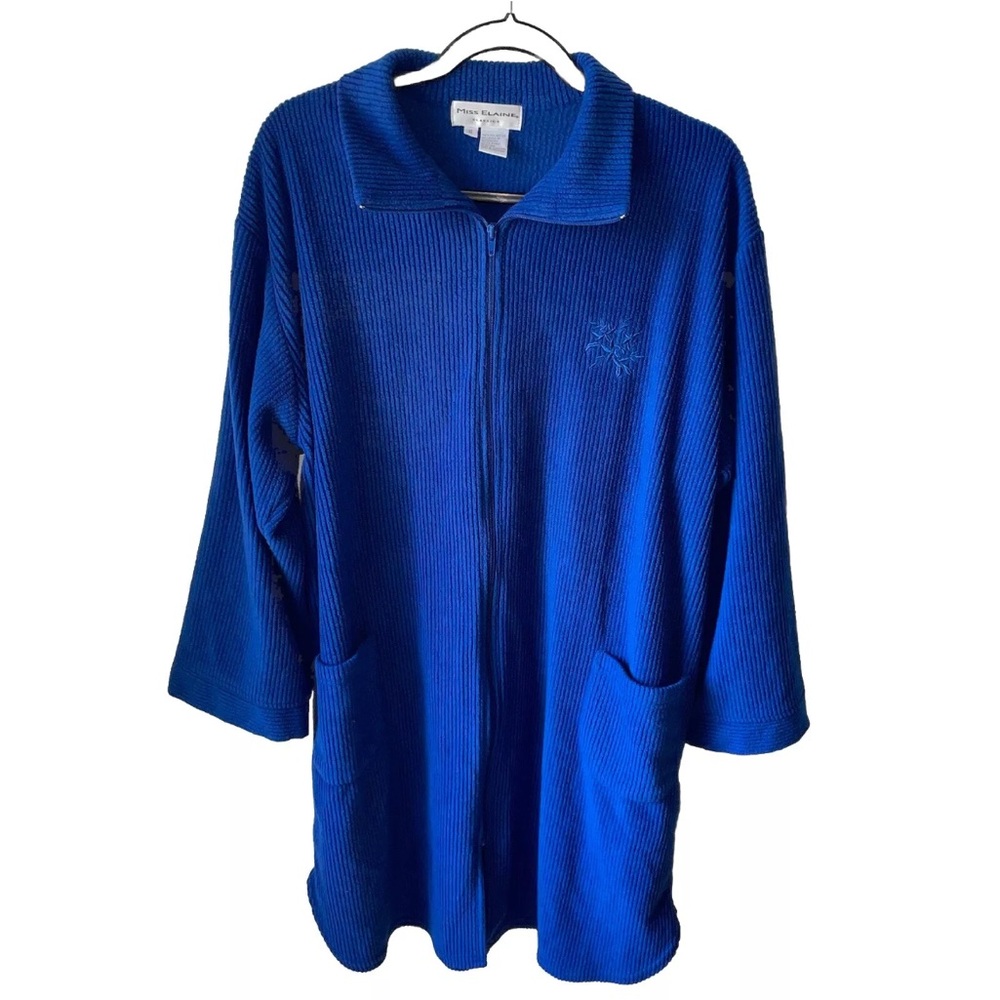 Miss Elaine Classics Full Zip House‎ Coat Robe Royal Blue Ribbed Fleece Size XL